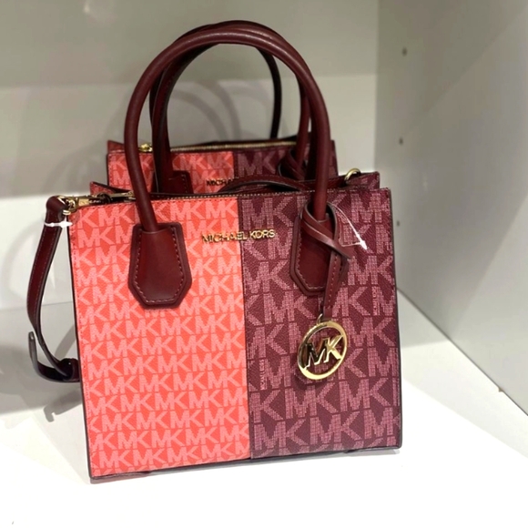 MICHAEL KORS MERCER MEDIUM SATCHEL SHOULDER MESSENGER BAG OXBLOOD MULTI COLOR… - Picture 1 of 3